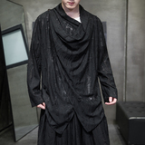 风A暗黑小众设计乞丐破洞高堆领不规则风衣t恤F02-P68控88，男装风衣，电商A005