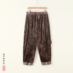 民族风P复古中式金丝绒龙纹宽松大裤裆舞蹈阔腿裤K257-P68控88图片