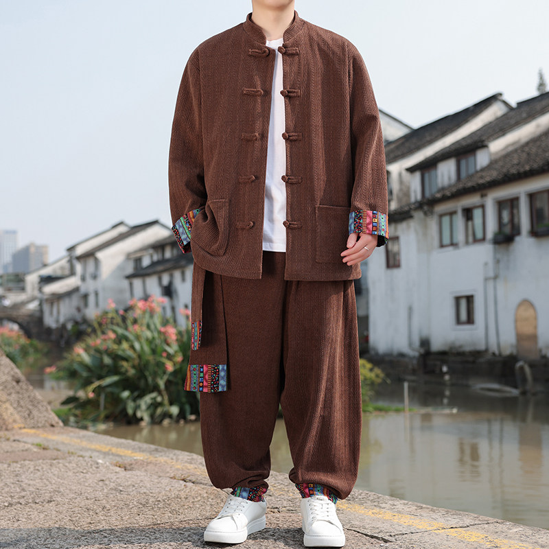 新中式AD民族风麦穗纹灯芯绒夹克外套舞蹈套装男TZ129-P150控178图片