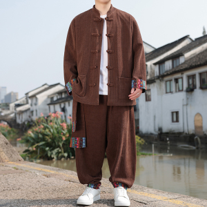 新中式AD民族风麦穗纹灯芯绒夹克外套舞蹈套装男TZ129-P150控178图片