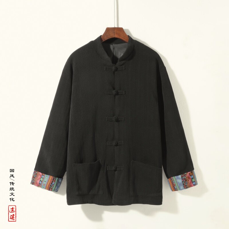 新中式Y拼色民族风盘扣麦穗纹灯芯绒衬衫夹克外套男JK18-P75控88图片
