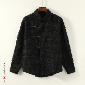 E潮风新中式毛边长袖衬衫男宽松小众上衣CS23-P85控108图片