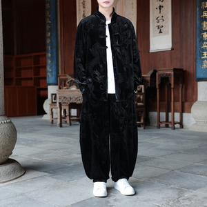 盘扣小众设计L龙纹金丝绒夹克阔腿裤风套装男TZ179-P136控158图片
