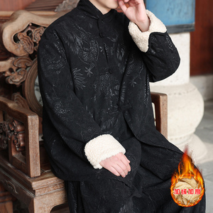新中式Q斜领盘扣龙纹暗花灯芯绒羊羔毛夹克棉衣服JK19-P135控158