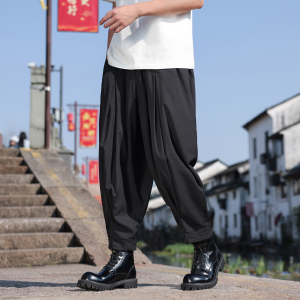 新中式I暗黑不规则小众设计九分嘻哈潮束脚裤男K225-P58控78图片