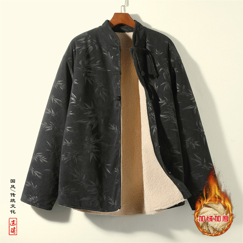 新中式S盘扣树叶暗花灯芯绒羊羔毛夹克棉衣外套男JK17-P135控158,男装夹克,电商A005