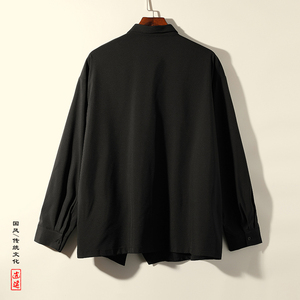 新中式H风暗黑盘扣设计感小众长袖冰丝衬衫t恤男CS07-P65控88图片