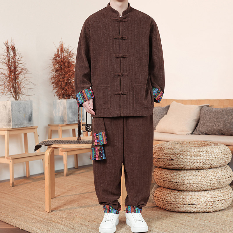 新中式O民族风麦穗纹灯芯绒夹克外套舞蹈套装男TZ129-P150控178,男装休闲套装,电商A005