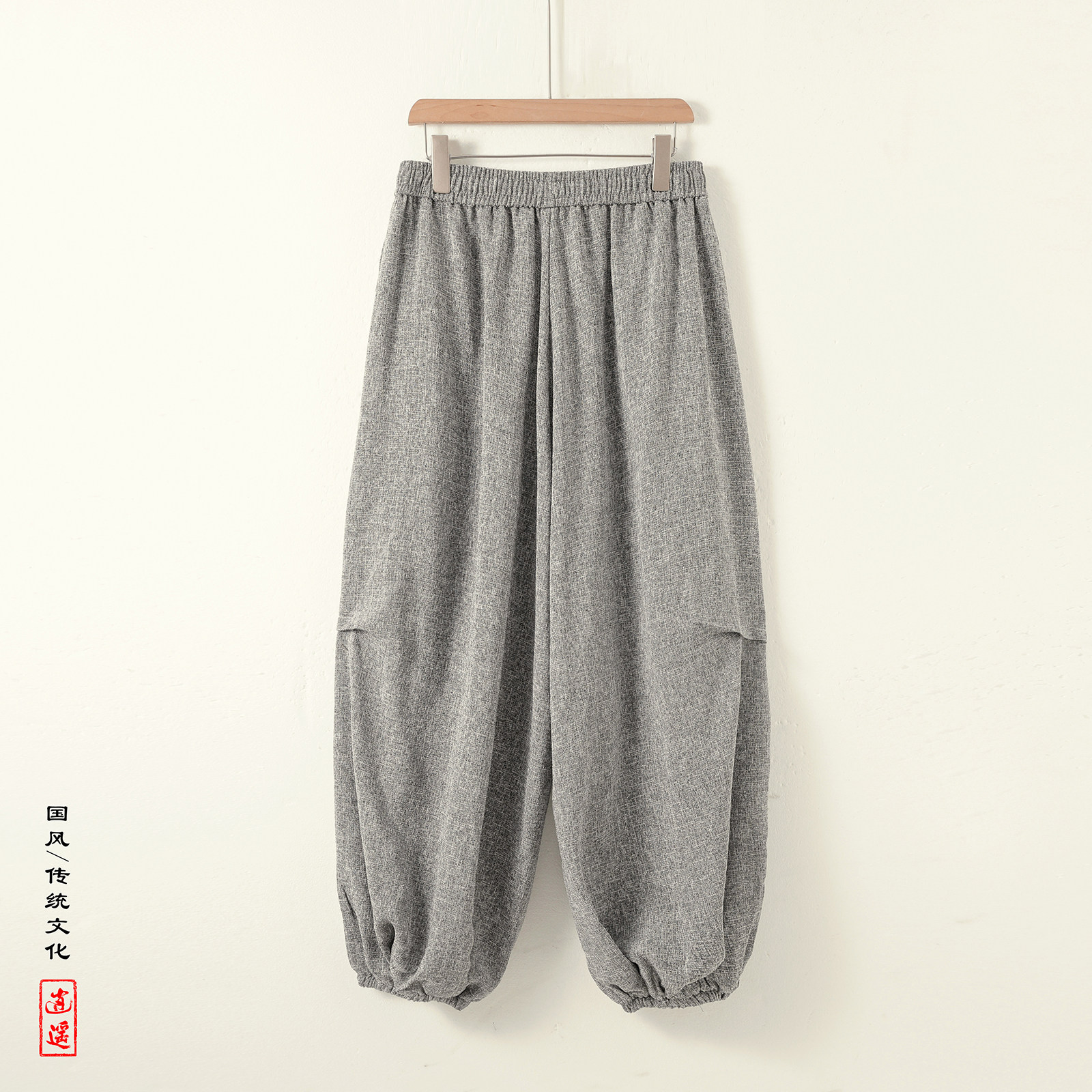 新中式暗黑W冰丝垂感折褶小众设计宽松阔腿裤男K227-P70控88,男装休闲裤,电商A005