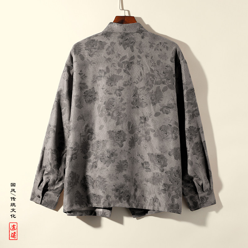 新中式N风暗黑盘扣设计小众暗花灯芯绒衬衫t恤男CS08-P68控88,男装T恤,电商A005