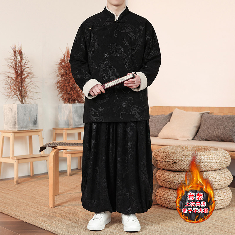 新中式M龙纹灯芯绒夹克夹棉外套棉衣束脚裤套装TZ10132-P203控228图片