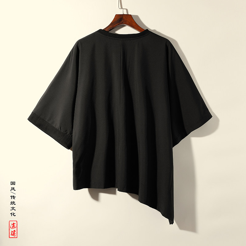 风A新中式不规则蝙蝠袖冰丝舞台表演半袖t恤男T27-P55控78,男装T恤,电商A005