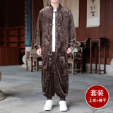 新中式M盘扣龙纹金丝绒外套男哈伦裤飞鼠裤套装男TZ182-P136控158，男装休闲套装，电商A005