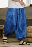 风冰丝龙纹暗花E九分裤男克莱因蓝宽松裤萝卜长裤K56-P55控78，男装休闲裤，电商A005