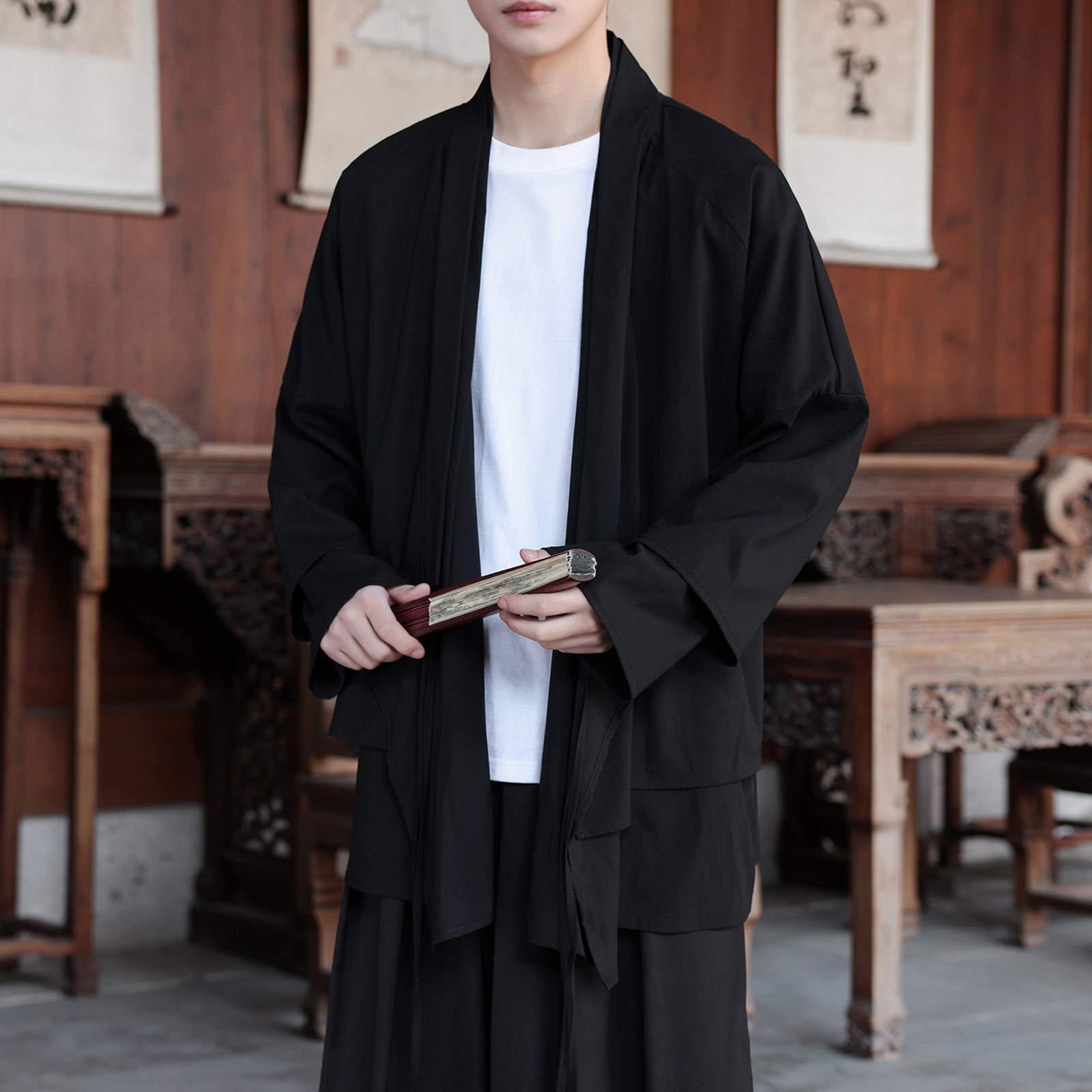 新中式假两件设计感道袍宽松开衫中长款汉服男披风FY09-P95控118,男装民族服装,电商A005