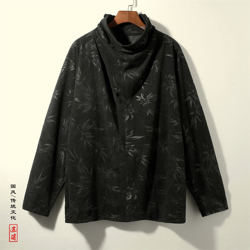 卫衣K树叶灯芯绒风小众堆堆领高领T恤打底衫男T13-P65控88,男装T恤,电商A005