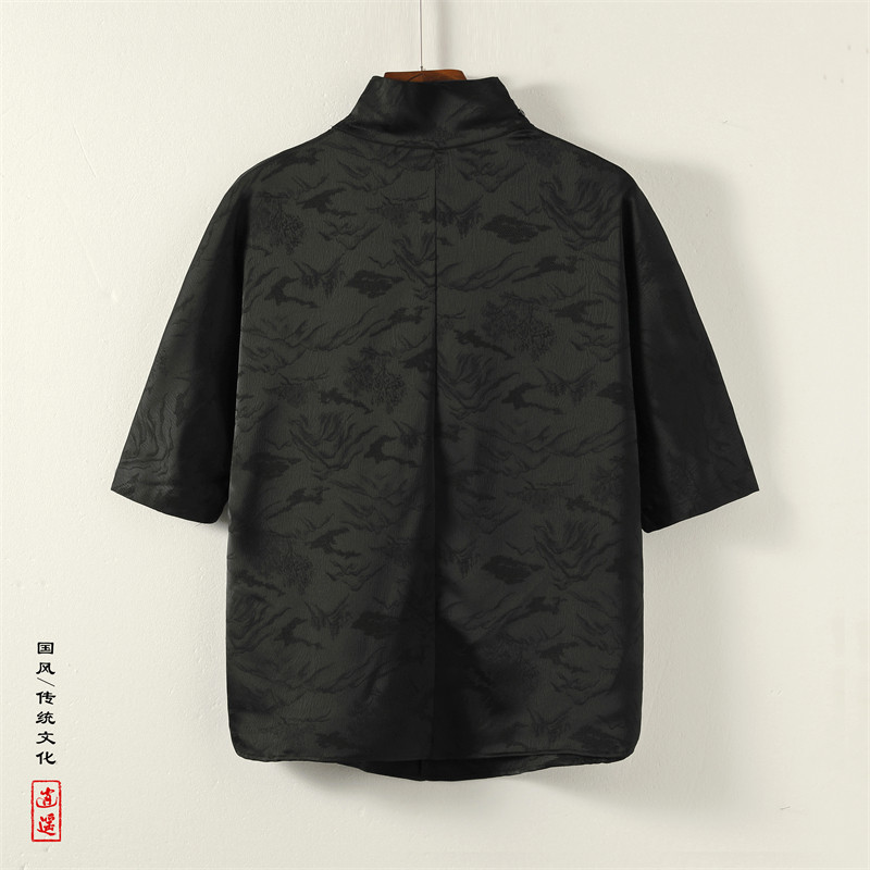 风P堆堆领提花暗花小众设计山水树枝冰丝t恤T37-P65控88,男装T恤,电商A005