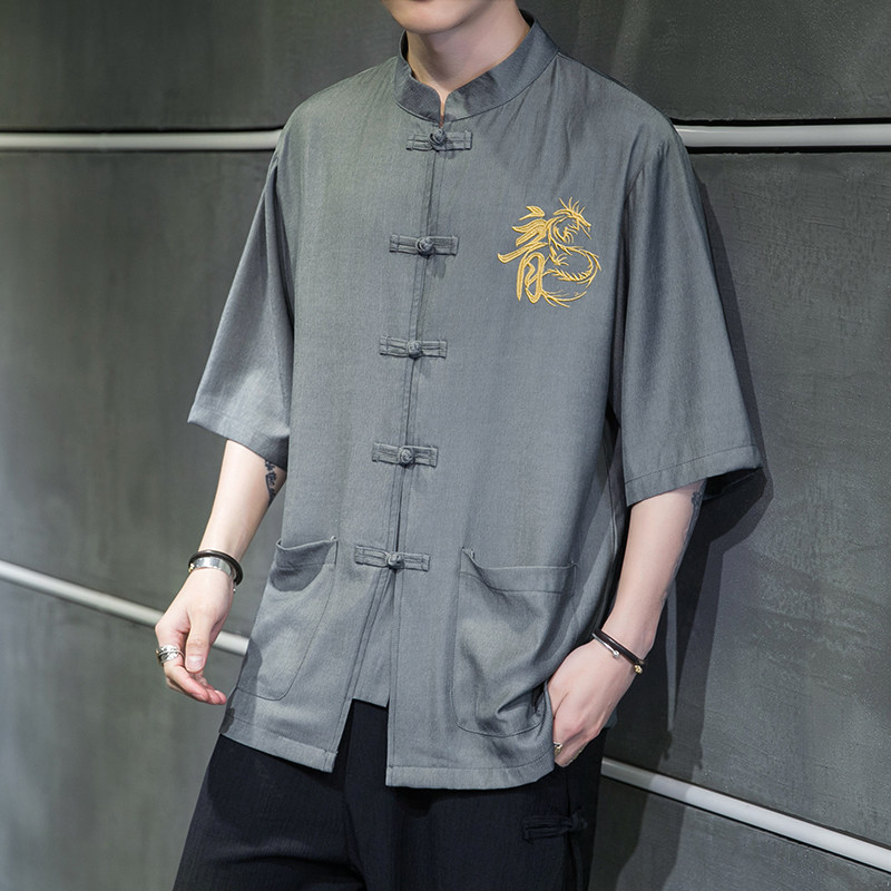 风盘扣冰丝龙刺绣太极服装坠感D盘扣上衣A005-JK08-P55,男装衬衫,电商A005