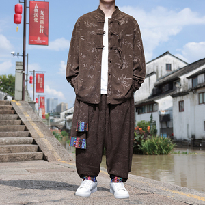 树叶暗花S灯芯绒衬衫夹克民族舞蹈束脚裤套装男TZ120-P136控158