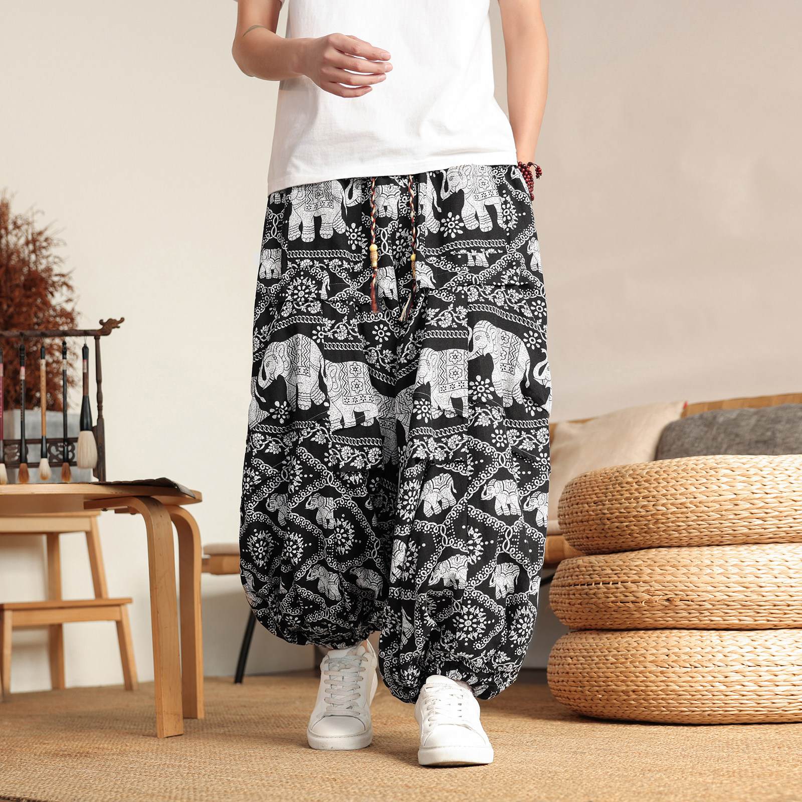 超大码8XL风泰大象垂感折褶小众设计阔腿裤男K275-P68控88，男装休闲裤，电商A005