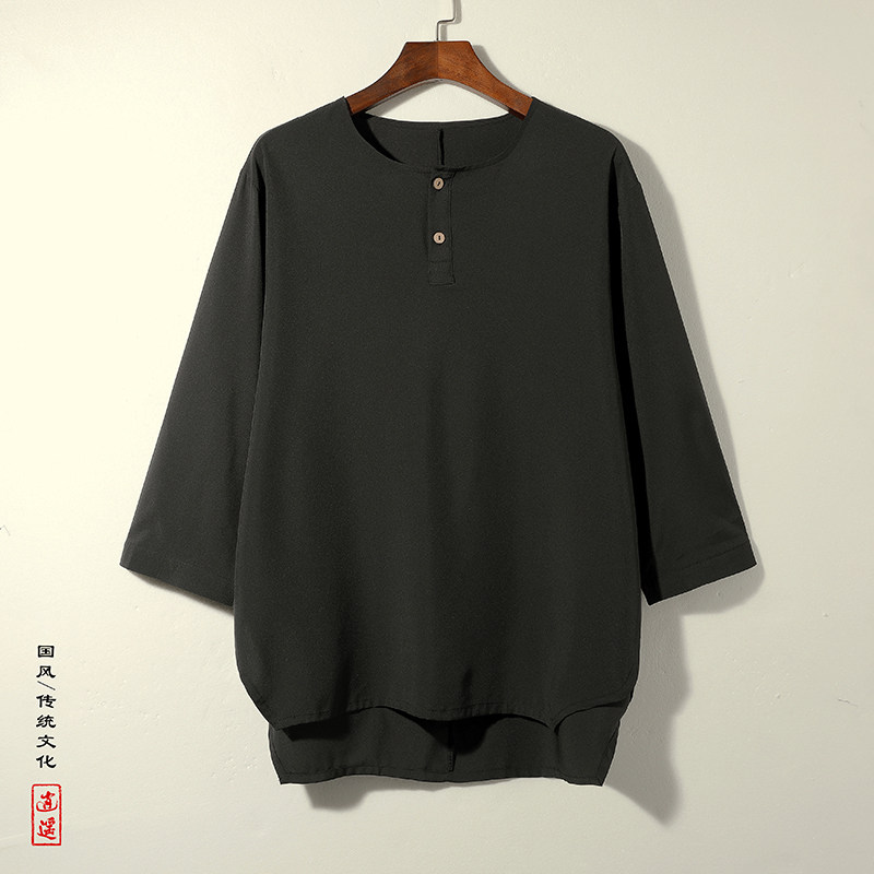 风A新中式纽扣冰丝风古风半袖短袖t恤男T29-P55控78图片