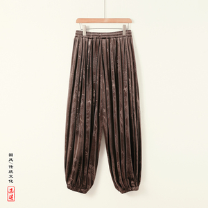 风T龙纹暗纹新中式保暖金丝绒阔腿束脚裤男K255-P68控88图片