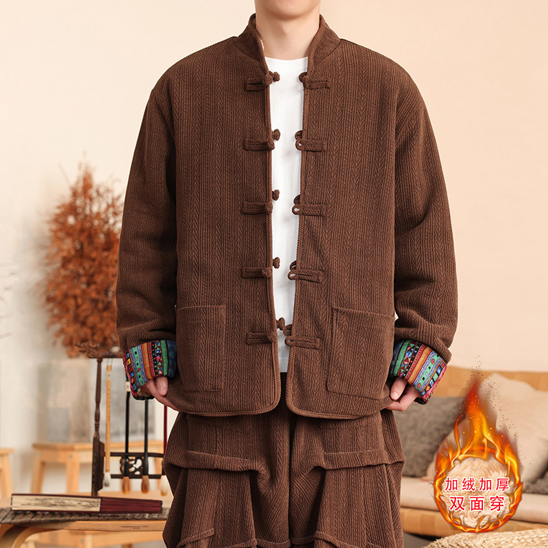 新中式A麦穗羊羔毛加绒加厚双面穿棉服夹克棉衣男JK21-P135控158图片
