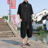 新中式风A破洞乞丐冰丝t恤小众七分裤男套装TZ105-P126控148，男装T恤，电商A005