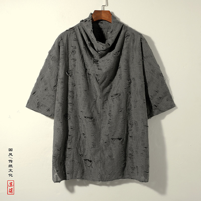 暗黑G冰丝破洞复古镂空风小众设计堆堆领t恤T06-P65控88图片