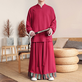 民族风Q斜襟盘扣亚麻棉麻衬衫夹克阔腿裤套装TZ153-P186控208，男装衬衫，电商A005