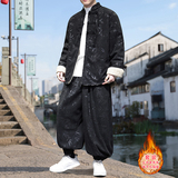 新中式L盘扣树叶暗花灯芯绒羊羔毛夹克棉衣套装男TZ52-P203控238，男装棉衣，电商A005