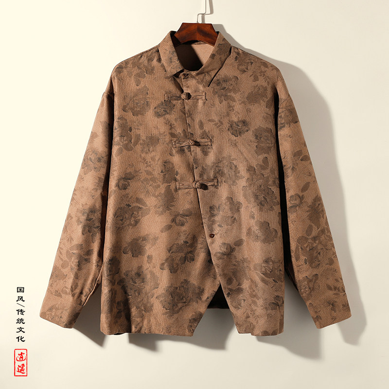 新中式N风暗黑盘扣设计小众暗花灯芯绒衬衫t恤男CS08-P68控88,男装T恤,电商A005