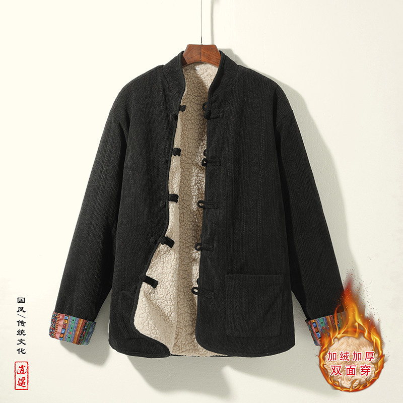 新中式AL麦穗羊羔毛加绒加厚双面穿棉服夹克棉衣男JK21-P135控158,男装棉衣,电商A005