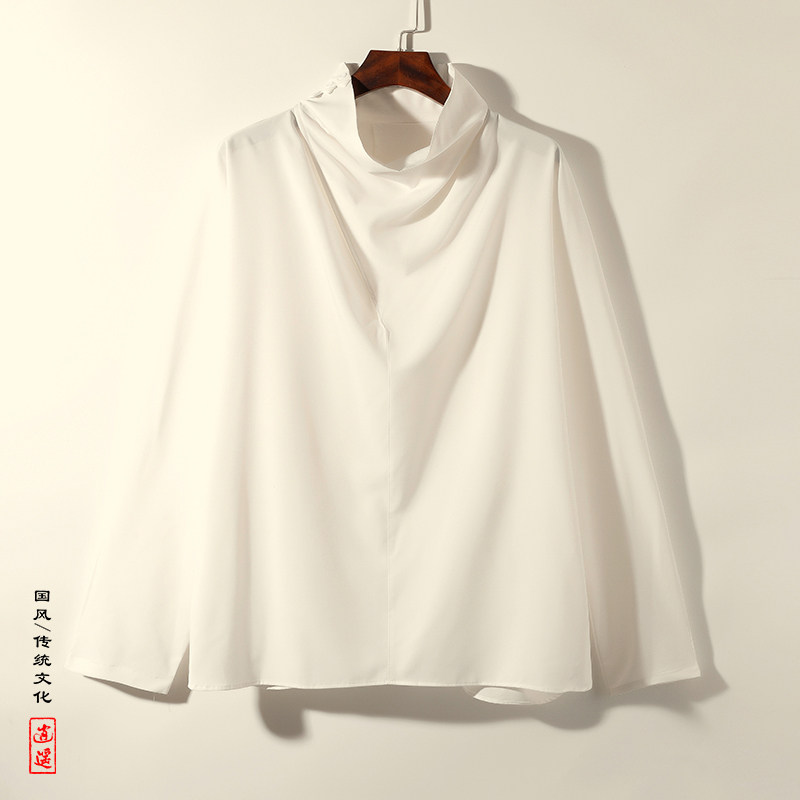 新中式I暗黑系风冰丝小众设计高堆领长袖t恤T09-P55控78,男装T恤,电商A005