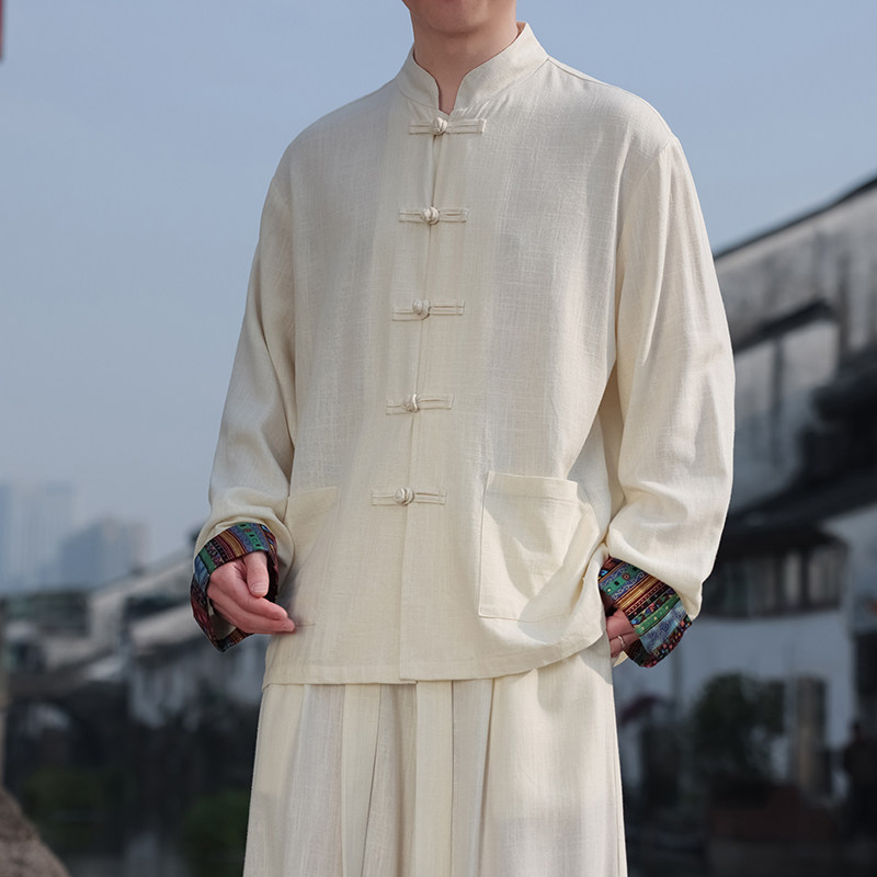 新中式风L民族风盘扣亚麻棉麻衬衫夹克外套男JK22-P75控88,男装夹克,电商A005