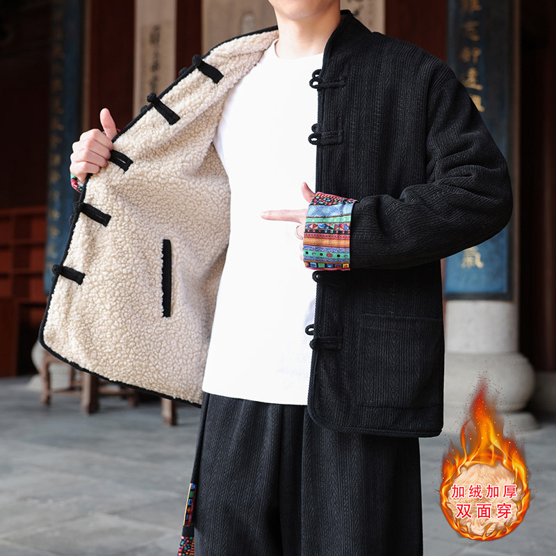 新中式J麦穗羊羔毛加绒加厚双面穿棉服夹克棉衣男JK21-P135控158,男装夹克,电商A005