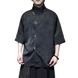 新中式风O缎面提花暗纹立领小众冰丝金属扣衬衫男CS32-P78控98，男装衬衫，电商A005