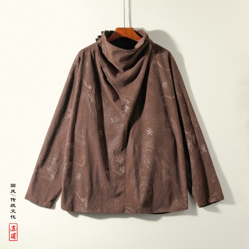 套头卫衣N龙纹灯芯绒风小众堆堆领T恤打底衫男T61-P68控88,男装T恤,电商A005