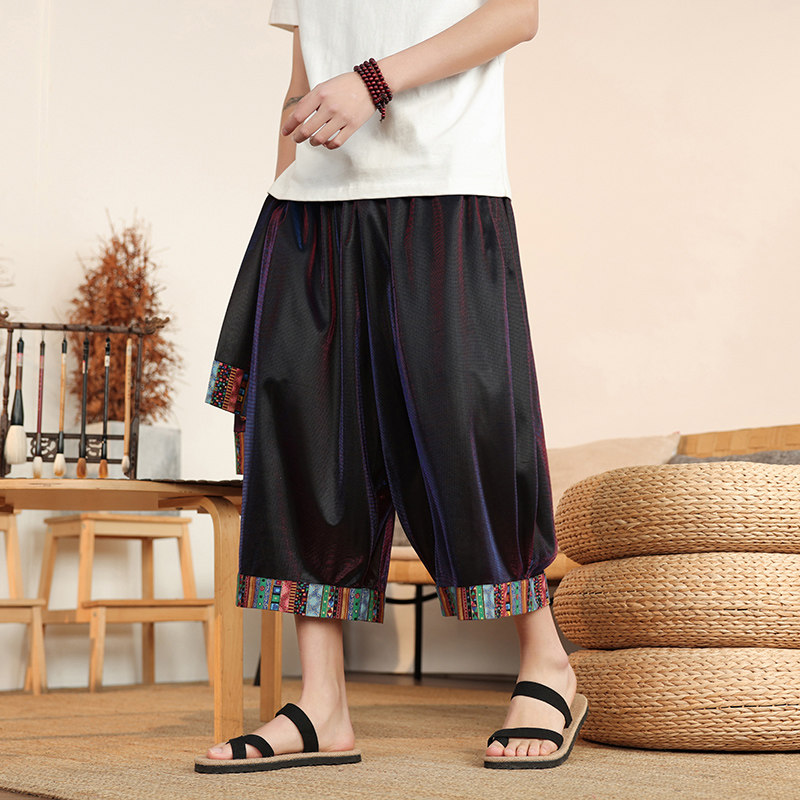 民族风F复古中式渐变色冰感宽松舞蹈阔腿裤七分裤男DK222-P58控78，男装休闲裤，电商A005