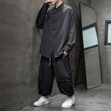 新中式暗黑A盘扣冰丝衬衫工装机能大口袋裤套装男TZ26-P130控158，男装T恤，电商A005