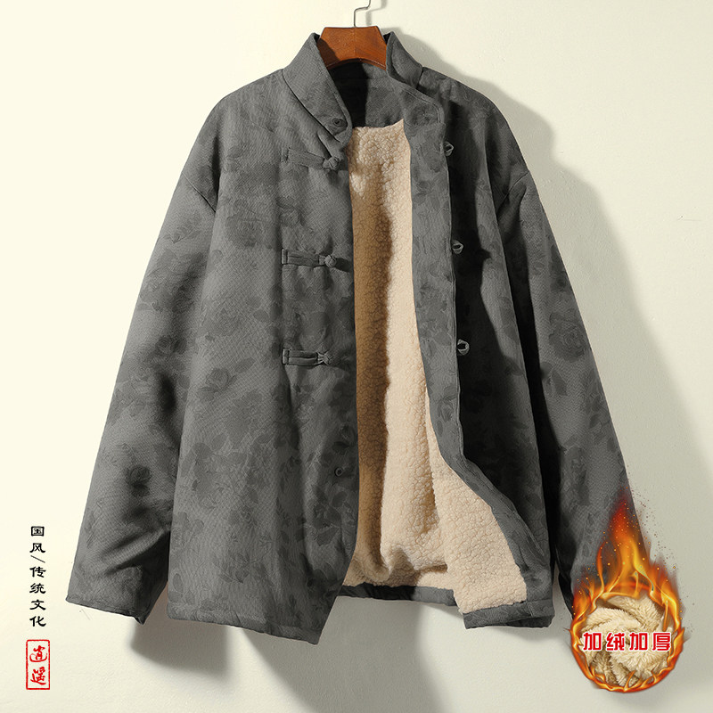 新中式R风盘扣暗花灯芯绒羊羔毛夹克棉衣服男JK16-P135控158,男装夹克,电商A005