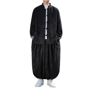 风G奥利绒羊羔毛龙纹暗花夹克阔腿裤套装男TZ185-P156控178图片