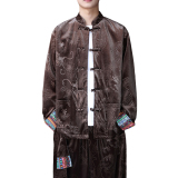 新中式X拼色民族风盘扣金丝绒龙纹衬衫夹克外套男JK26-P75控88，男装民族服装，电商A005