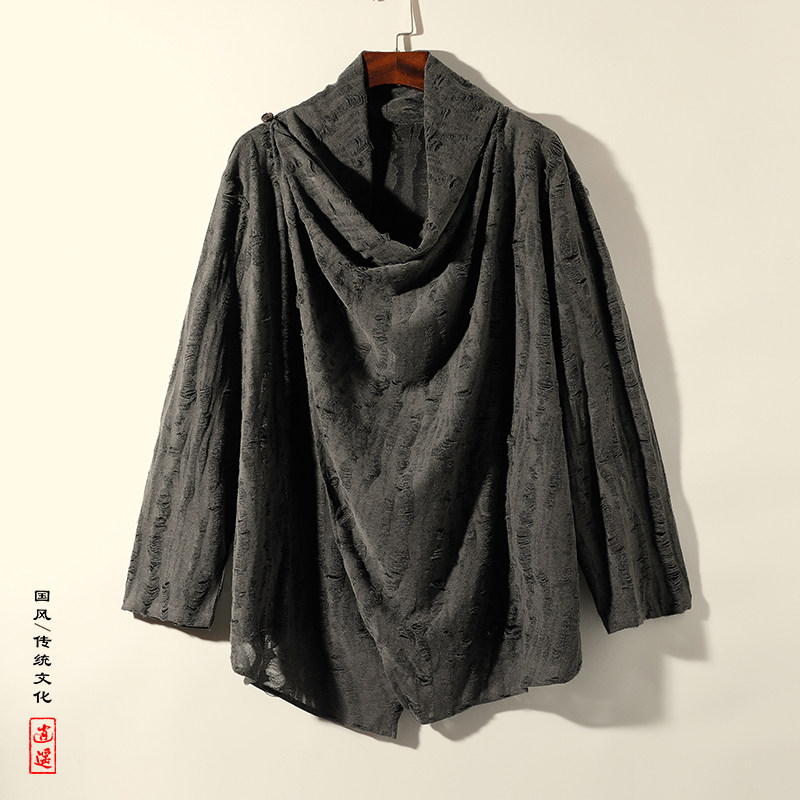 风L暗黑小众设计乞丐破洞高堆领不规则风衣t恤F02-P68控88图片