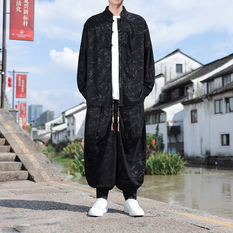 风C树叶暗花灯芯绒衬衫夹克束脚飞鼠裤套装男TZ118-P136控158图片