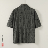 风I新中式风高领盘扣破洞镂空乞丐装冰丝t恤T35-P68控88，男装T恤，电商A005