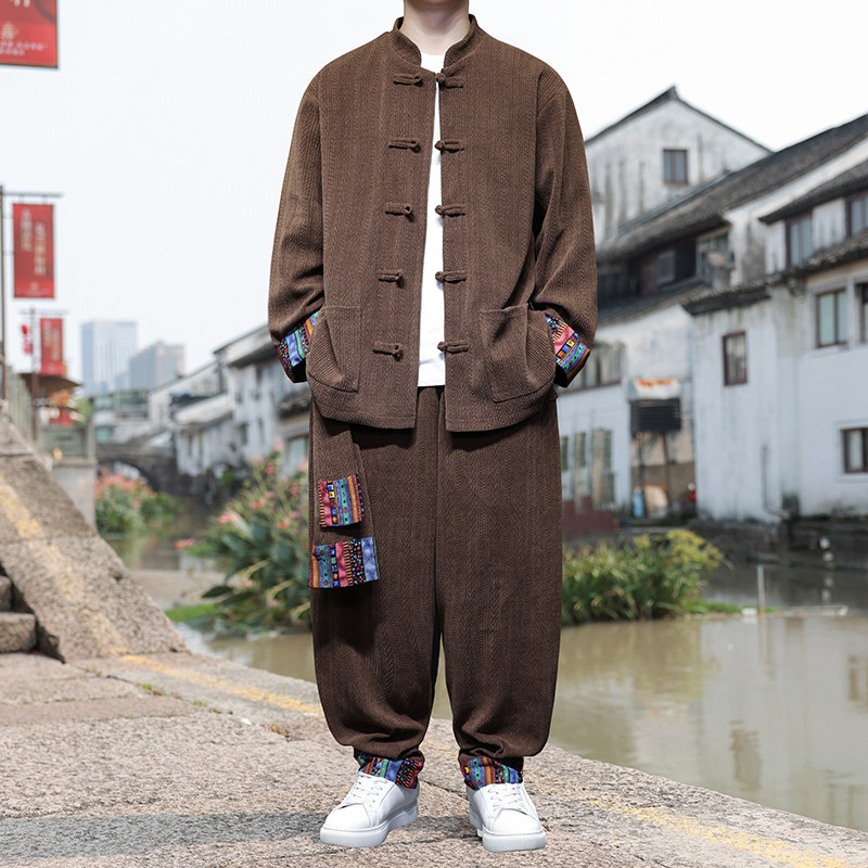 新中式AH民族风麦穗纹灯芯绒夹克外套舞蹈套装男TZ129-P150控178,男装夹克,电商A005