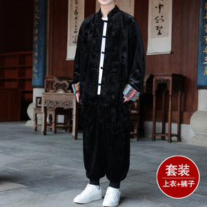 新中式L民族风金丝绒龙纹夹克哈伦裤飞鼠裤套装男TZ177-P143控168图片