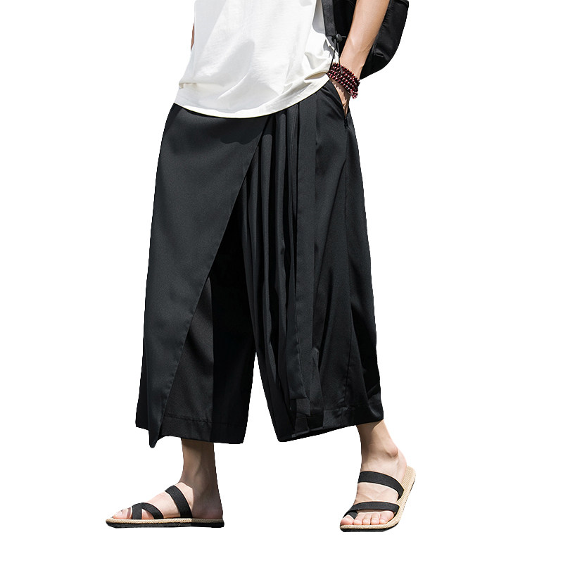 黑武士裤男不规则设计感E裙裤直筒剑道裤新中式男装DK112-P55控78,男装休闲裤,电商A005