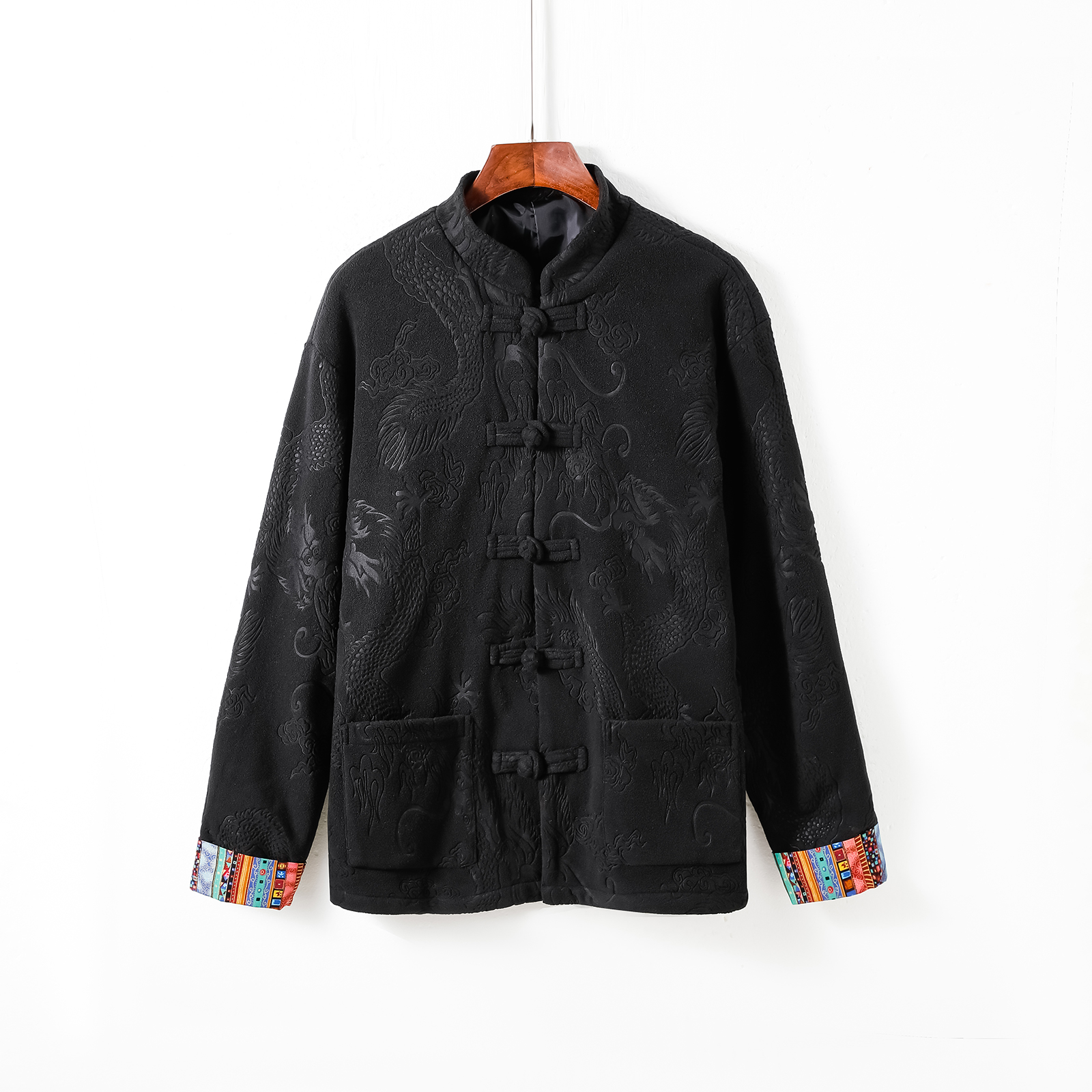 风J新中式奥利绒羊羔毛龙纹暗花盘扣夹克外套男JK28-P88控108，男装夹克，电商A005